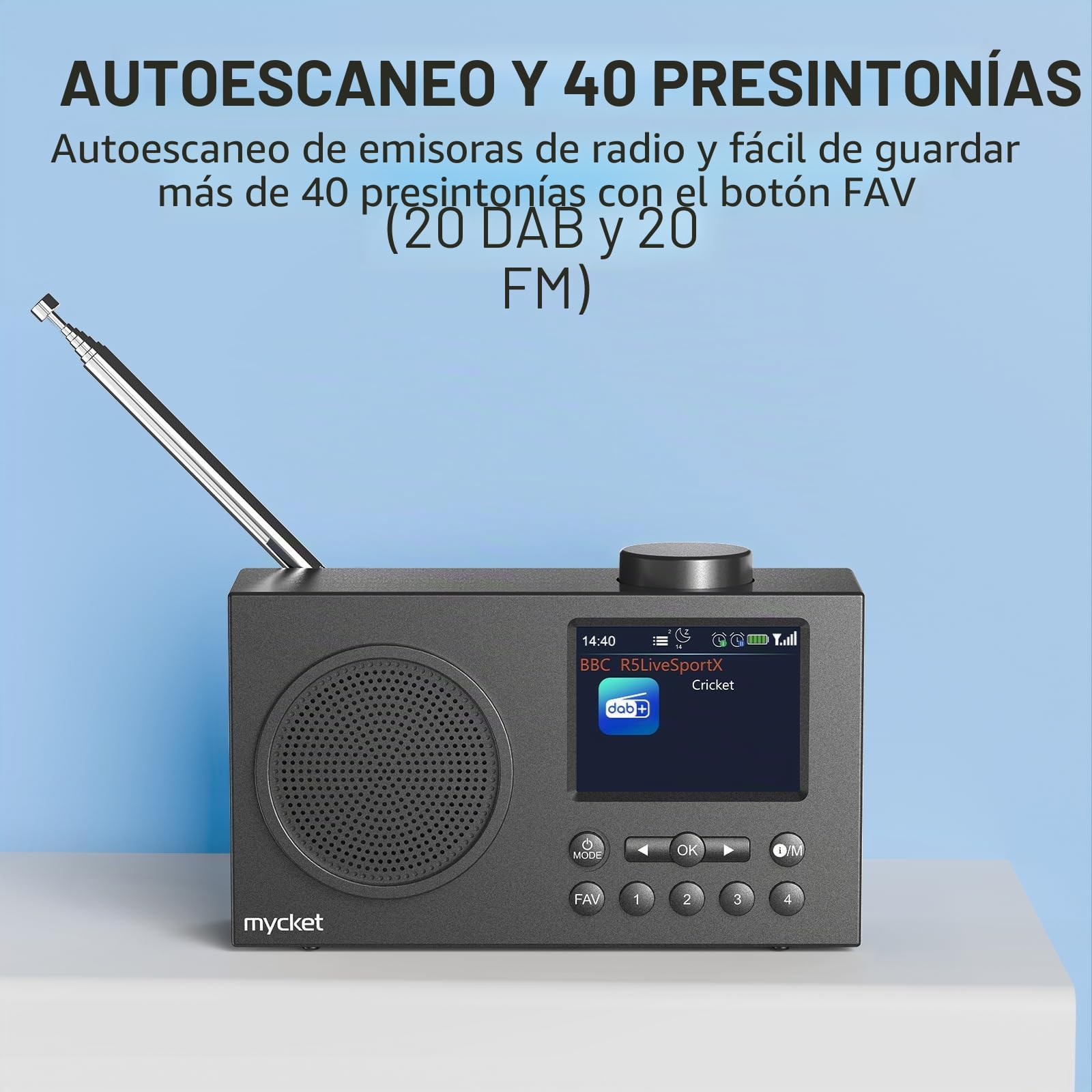 Mycket Dab Radio portátil, Dab Plus Digital Radios con la última tecnología de recepción de señal, Bluetooth 5.0, Radio FM Recargable por USB, Reloj de Alarma Dual, Temporizador de sueño, Pantalla