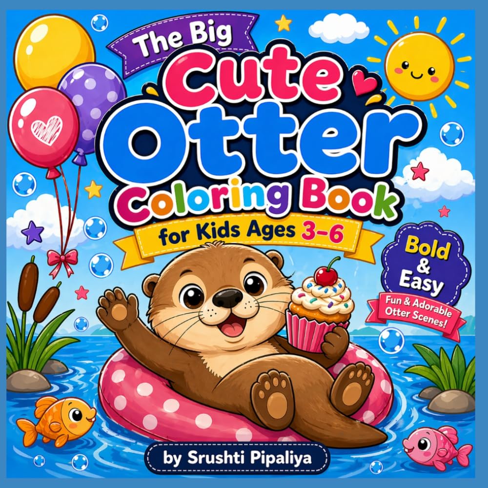 The Big Cute Otter Colouring Book: 50 Cute and Easy Coloring Pages for Kids Ages 3–6 with Bold Simple Designs