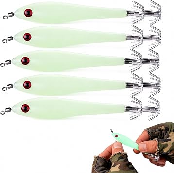 5 Pack Luminous Octopus Squid Jig Fishing Lures 9.5cm with Spinner Blade