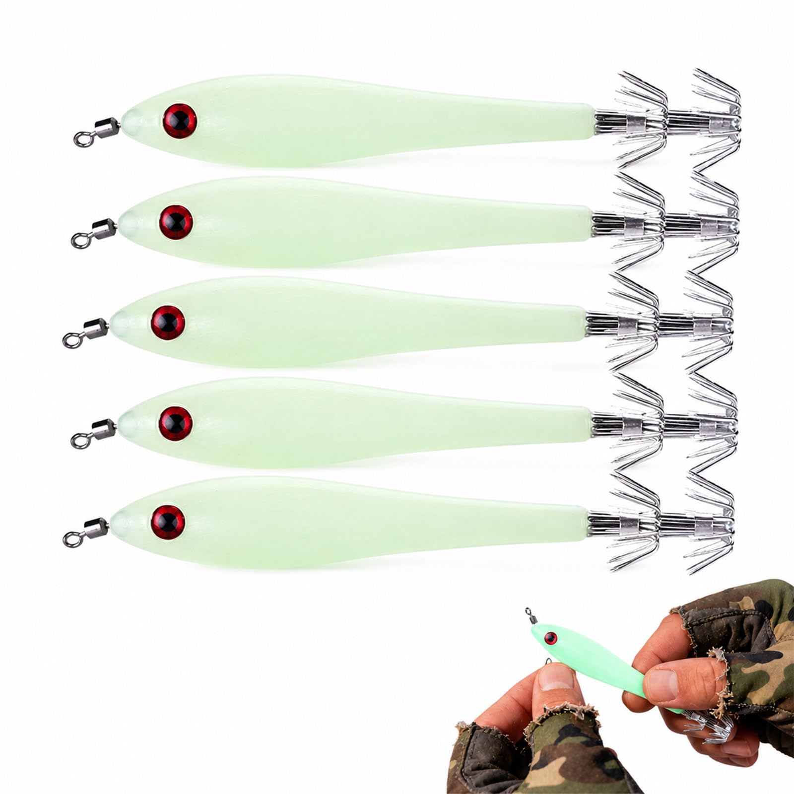5 Pack Luminous Octopus Squid Jig Fishing Lures 9.5cm with Spinner Blade