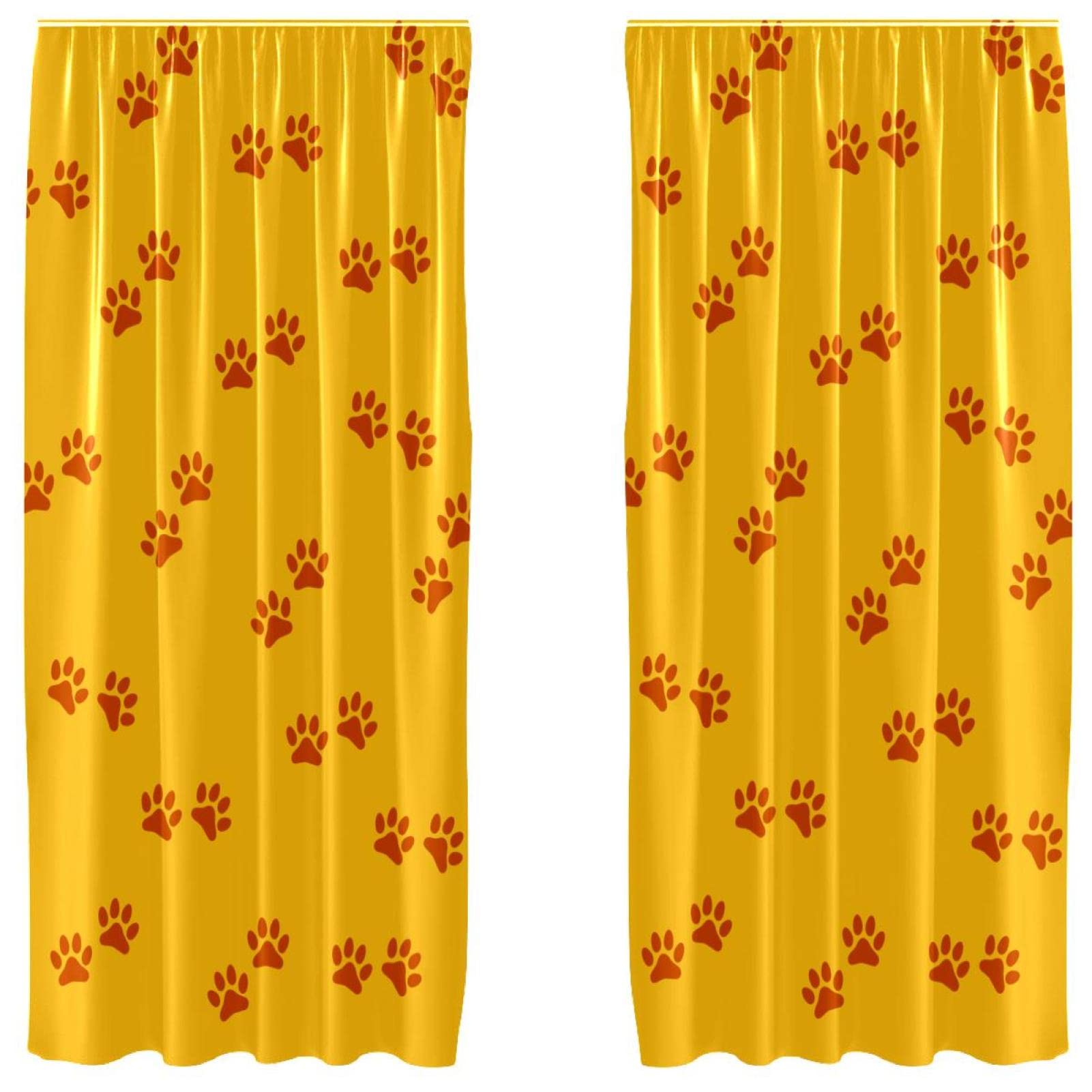Rideau de salon occultant imprimé pattes de chien orange 213cm