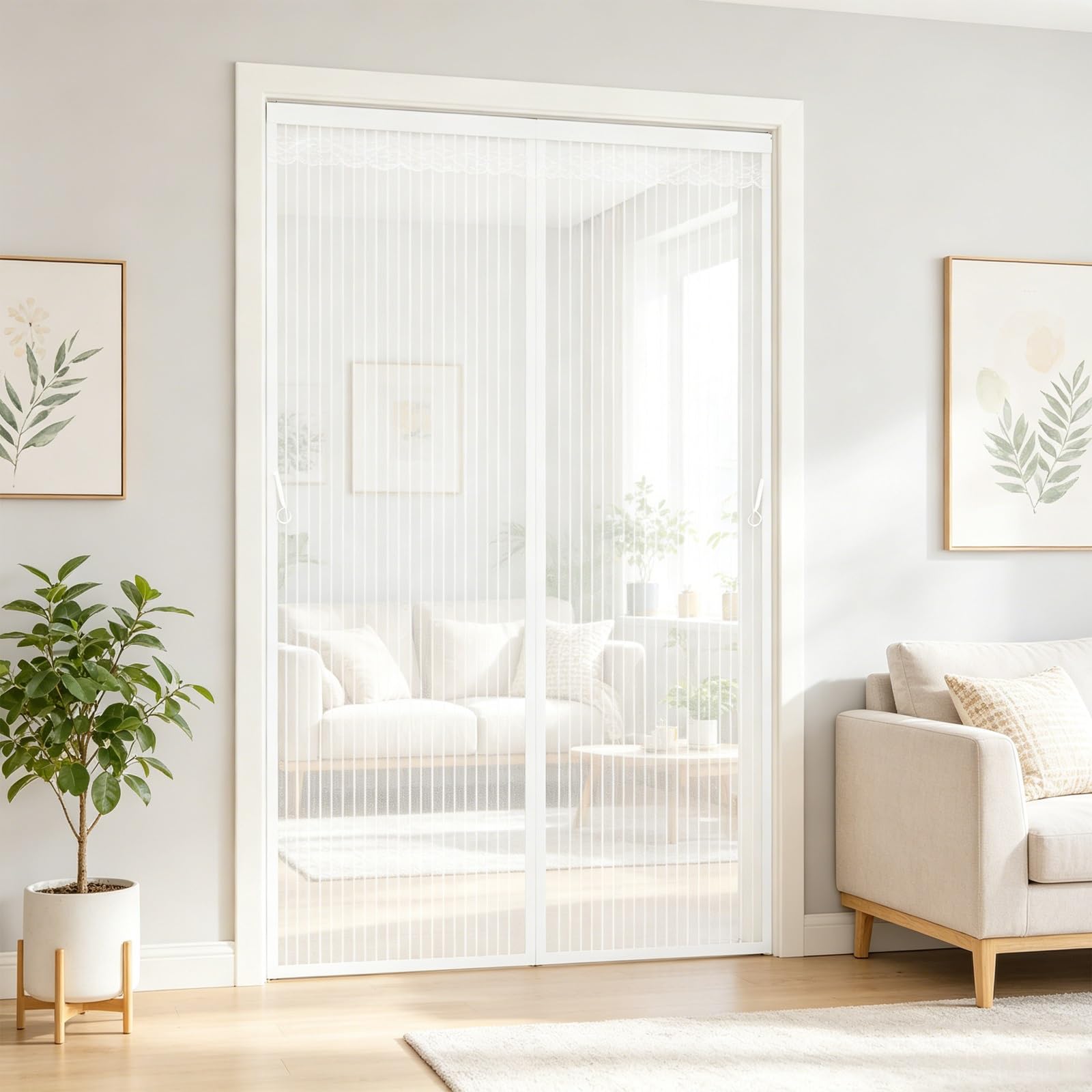 Fly Screen Door 175 x 231 cm Curtain, Heavy Duty Self-Sealing Mesh, Door Screen Automatically Closes Mosquito Proof Curtains for Living Room Kitchen Patio, White