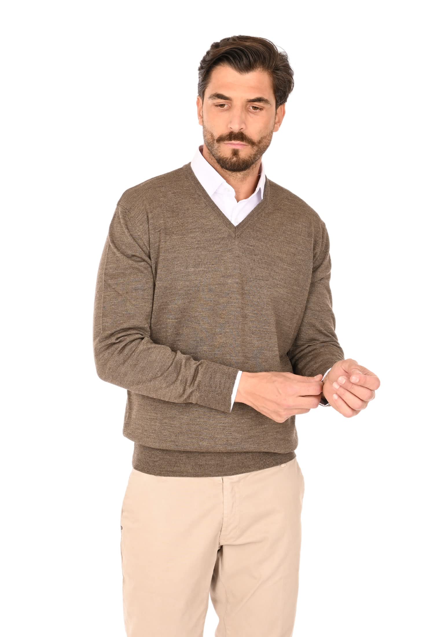 Ciabalù Maglione Uomo Invernale in Lana Merinos Made in Italy Regular Fit Taglie Forti Pullover Scollo a V