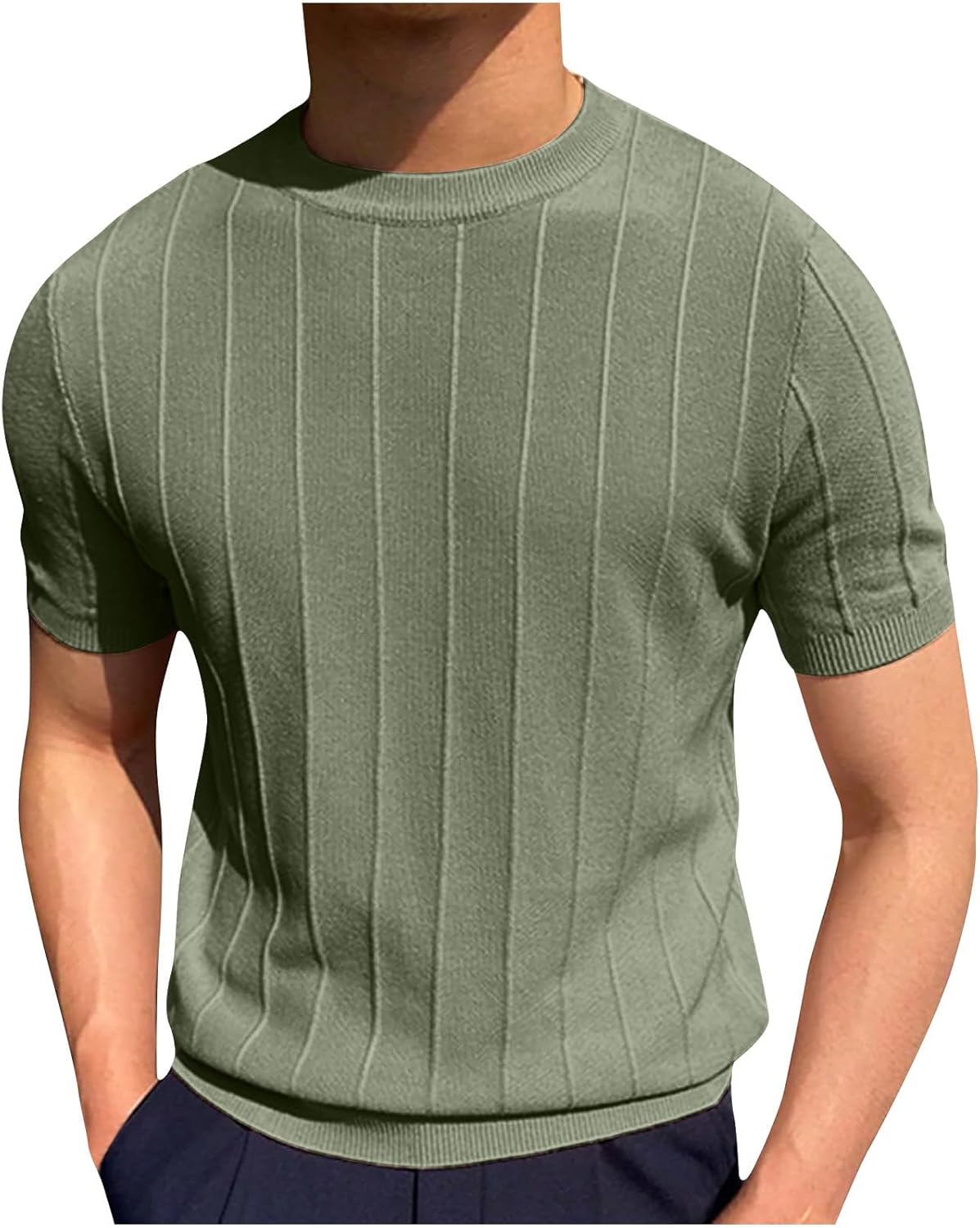 Men's Short Sleeve Knit Textured T-Shirt Men New Zealand Ubuy - Main Image