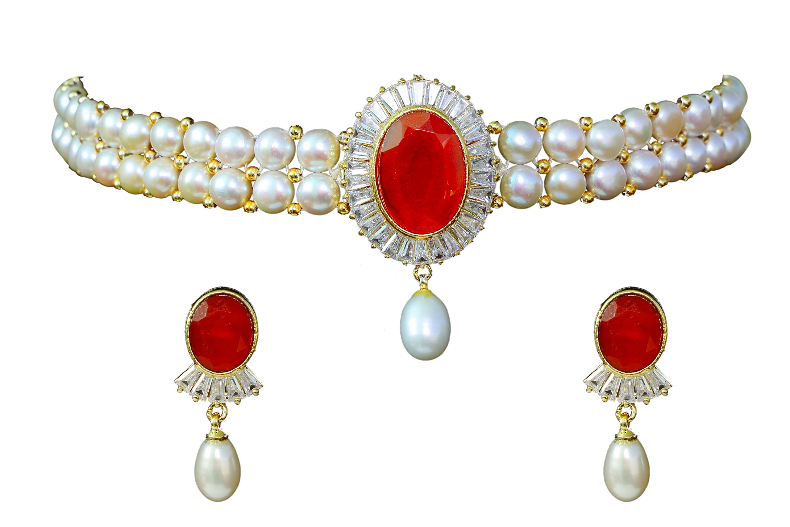 Hyderabad JewelsNatural Fresh Water Choker Pearls Set For Women Girls