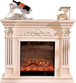 Electric Fireplace European Style Fireplace Solid Wood Mantel Heating Stove Core 1.2/1.5 Meters Ivory White (Including Mantel Stove Core) 150×33×116CM (120×33×102CM)