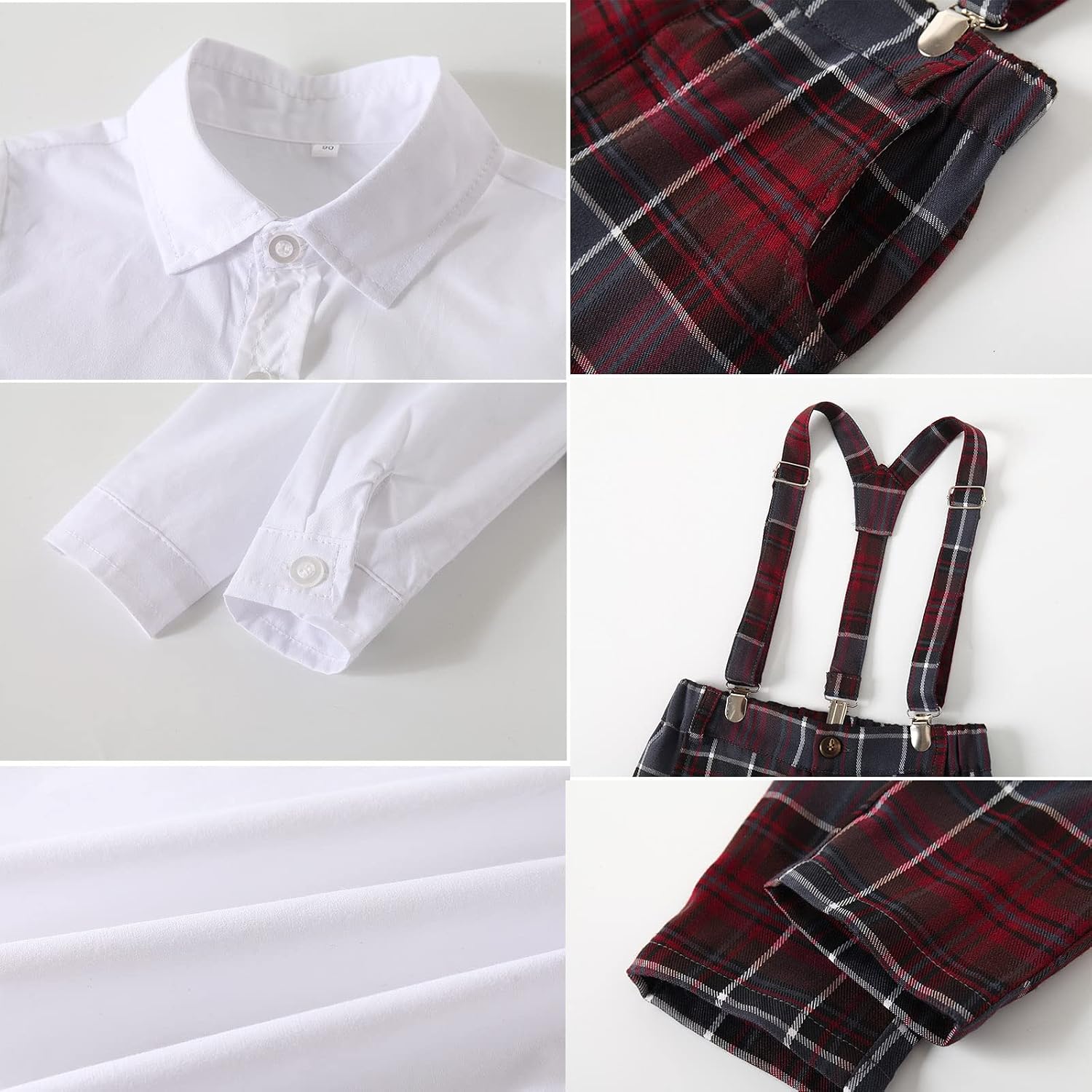 Kimocat Toddler Boy Clothing Sets Plaid Shirt Bowtie and Suspender Strap Pants Outfits