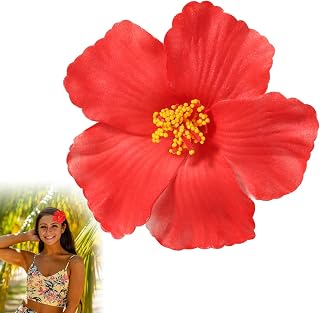2pcs Flower Hair Clip, Red Hawaiian Flower Hair Clip Beach Party Bohemian Accessories for Women Girls Dancer Bride Wedding Beach Party