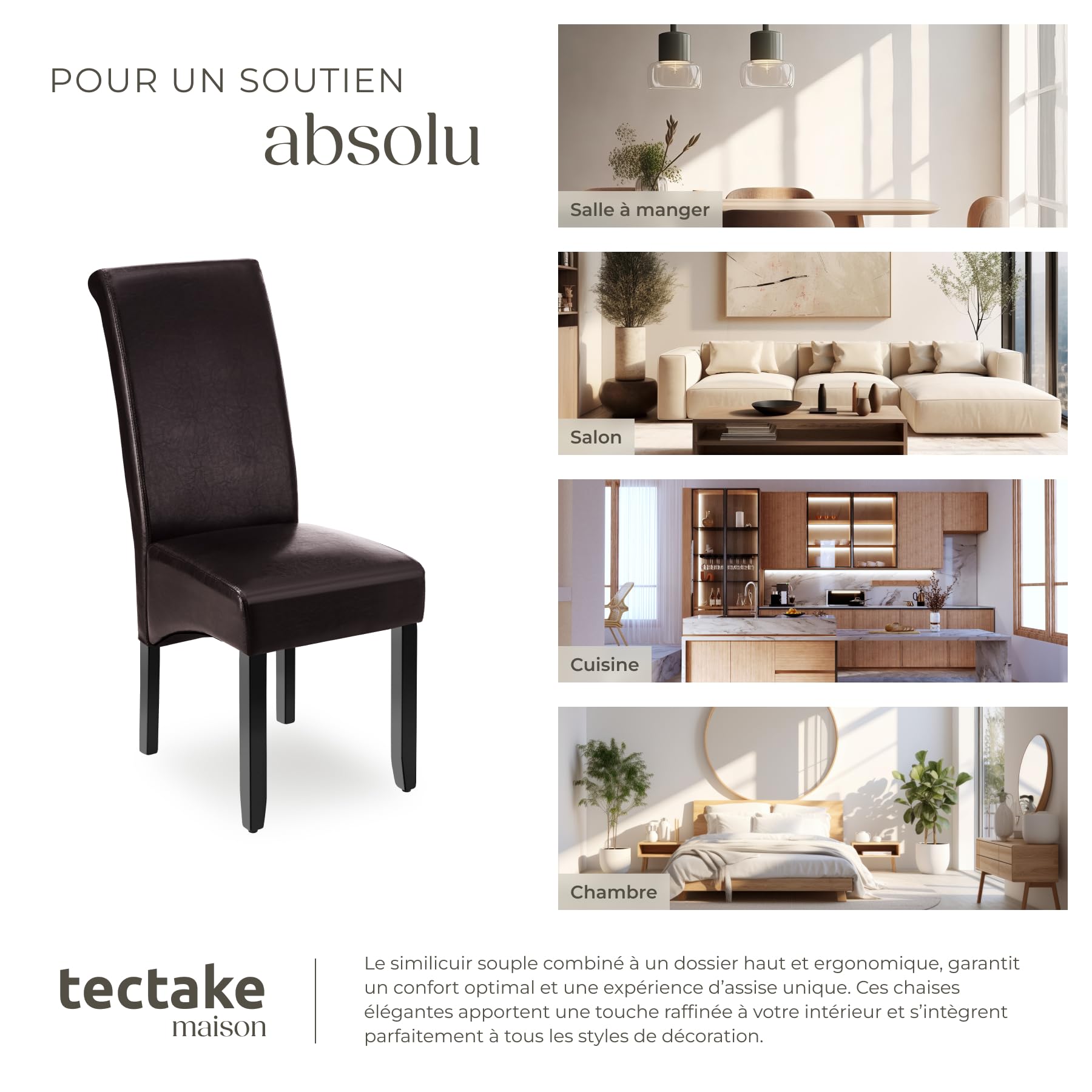 tectake® Lot de 2 Chaises de Salle à Manger Moderne Chaise Ergonomique Confortable Chaise Design en Cuir synthétique Meuble Salon avec Pieds en Bois pour Salle à Manger, Salon, Coiffeuse, Chambre