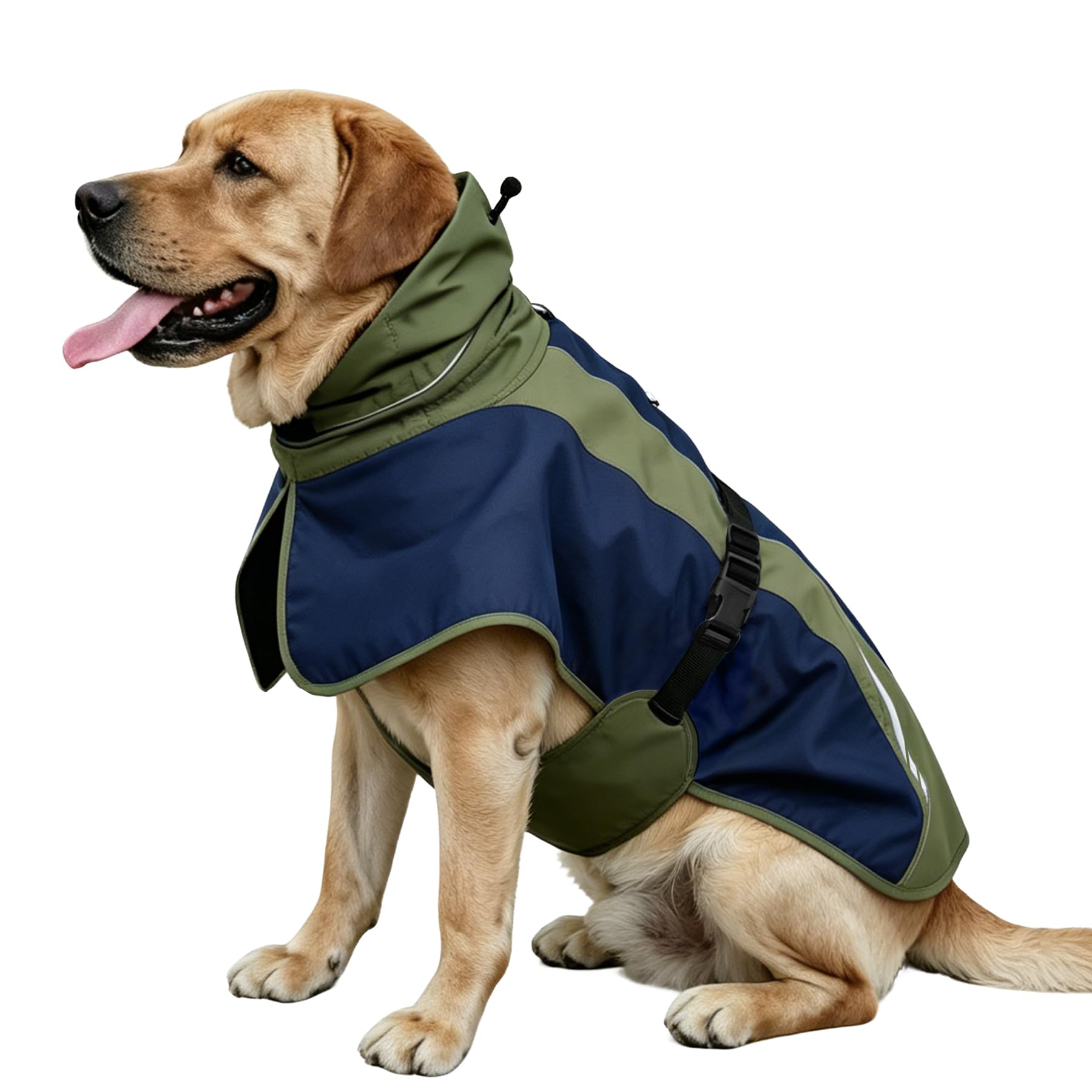 Waterproof Dog Raincoat, Windproof Breathable High Collar Rain Jacket with Reflective Stripes, Adjustable Pet Rain Coat with Leash Hole for Small Medium Large Dogs (Army Green&Navy, XX-Large)