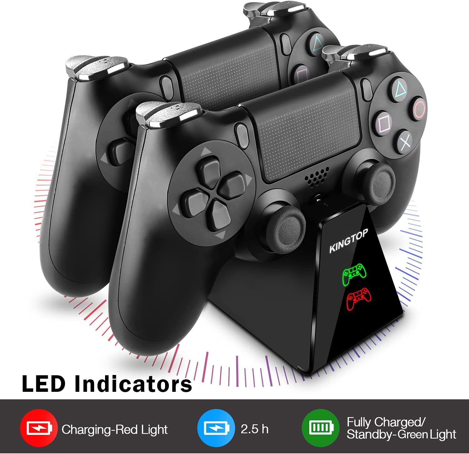 PS4 Controller Charger KINGTOP DualShock 4 Controller Charging Station Dock,Playstation 4 Charging Stand for Sony Playstation4 / PS4 / PS4 Slim / PS4 Pro Controller [Upgrade 2nd Generation]