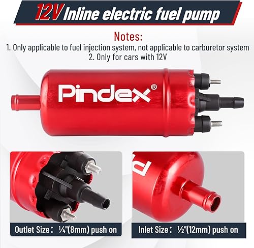 Miniatura 2 de Pindex Bomba de combustible universal externa en línea, 116 PSI de alta presión 12 V, sistemas de inyección de bomba eléctrica compatibles con