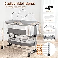 Vista 4 de Moisés de noche, cuna 3 en 1, cuna mecedora de 5 alturas ajustables, malla completa transpirable, mosquitera, cesta de almacenamiento, moisés