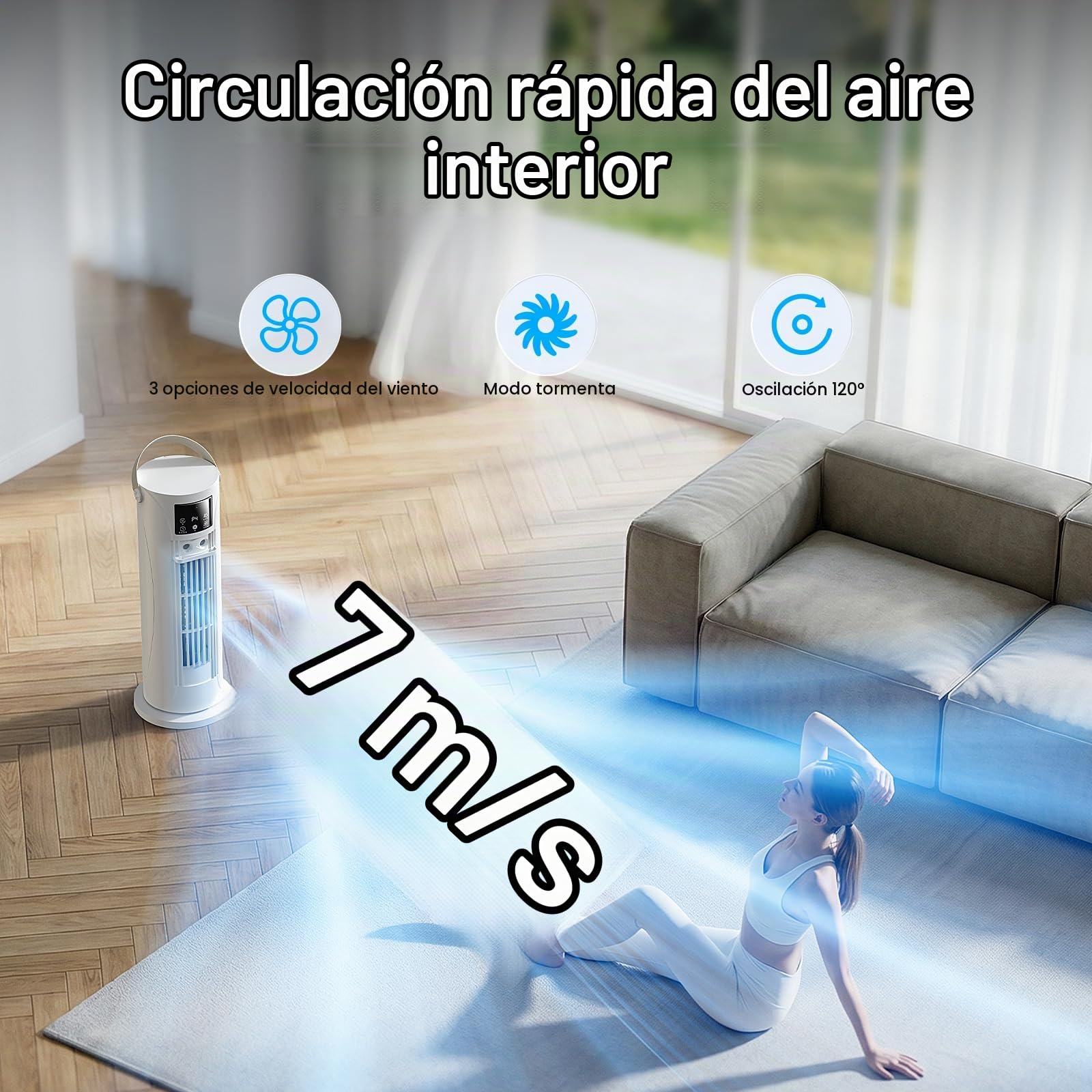 Aire Acondicionado Portátil – Mini Aire Acondicionado con Función de Refrigeración y Humidificación, 4 Niveles de Temporizador, Salida de Aire Oscilante de 120°, Oficina, Dormitorio（Blanco perla）