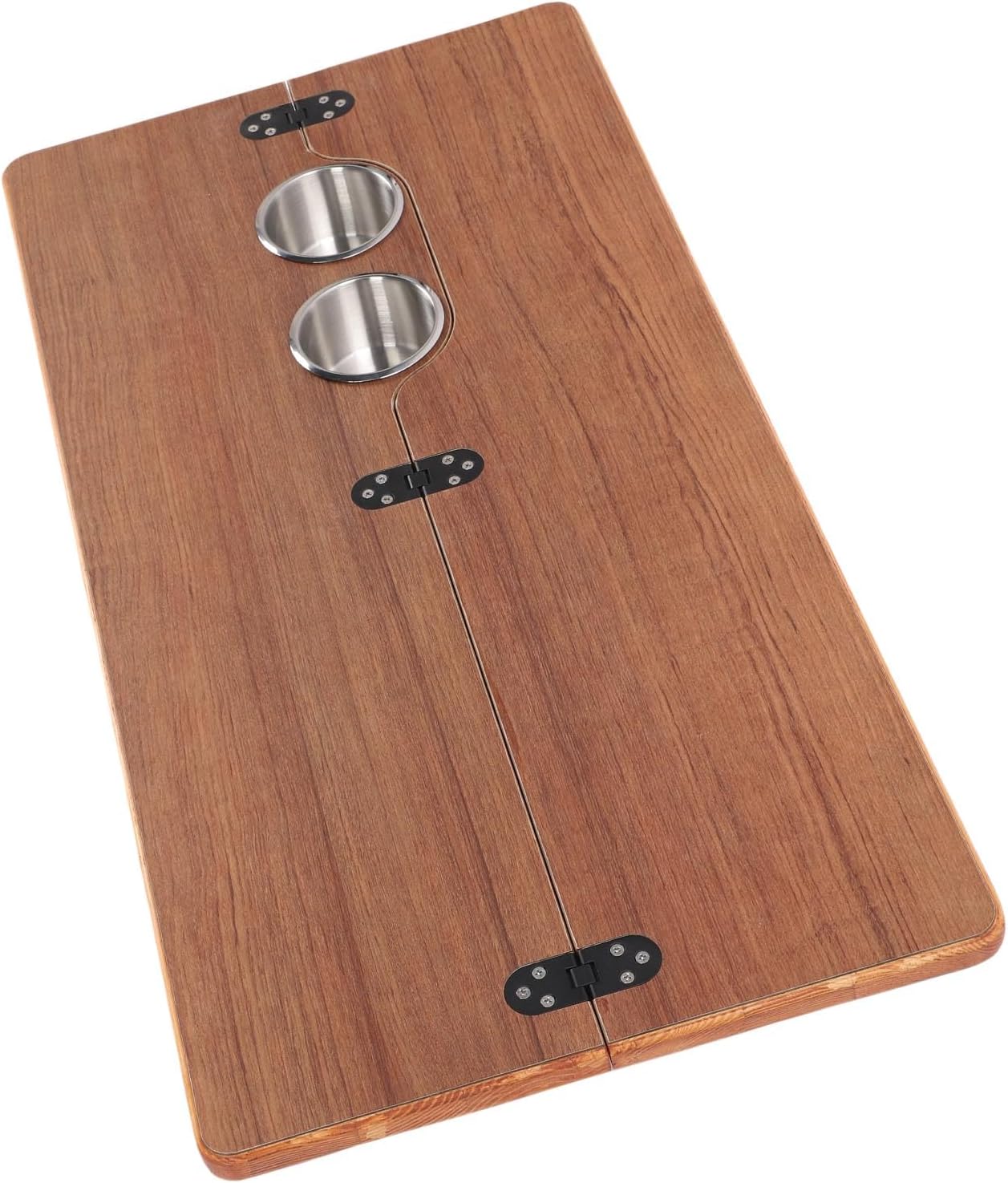 ZJchao RV Table Top Replacement 2 Cup Holders Folding Solid Wood Boat Panel Trailer Yacht Deck Dining Work (Brown Wood Color)
