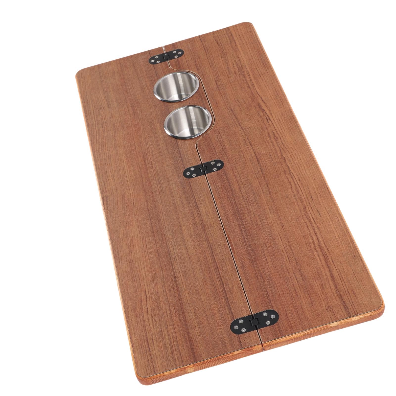 Piano Tavolo per Barca RV, Piano di Lavoro Pieghevole in Legno Massello da 31,49x15,74 Pollici con 2 Portabicchieri in Acciaio Inossidabile, per Yacht (Marrone (595x580 mm/23,43x22,83