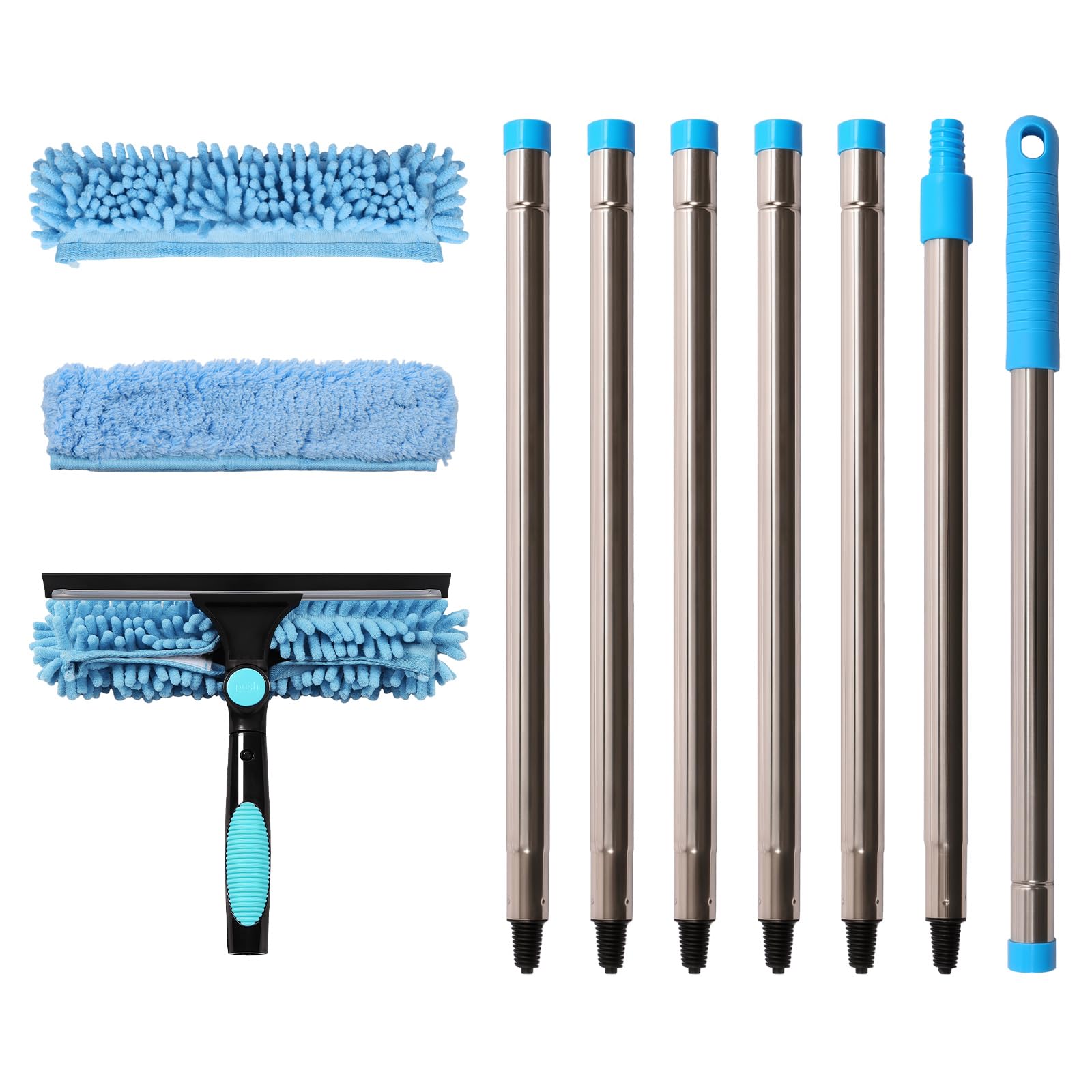 Terafeels 110.23in / 280cm Window Cleaning Equipment, Window Squeegee: 2 in 1 Double-Sided Professional Window Cleaning Kit with Extension Pole (Blue)