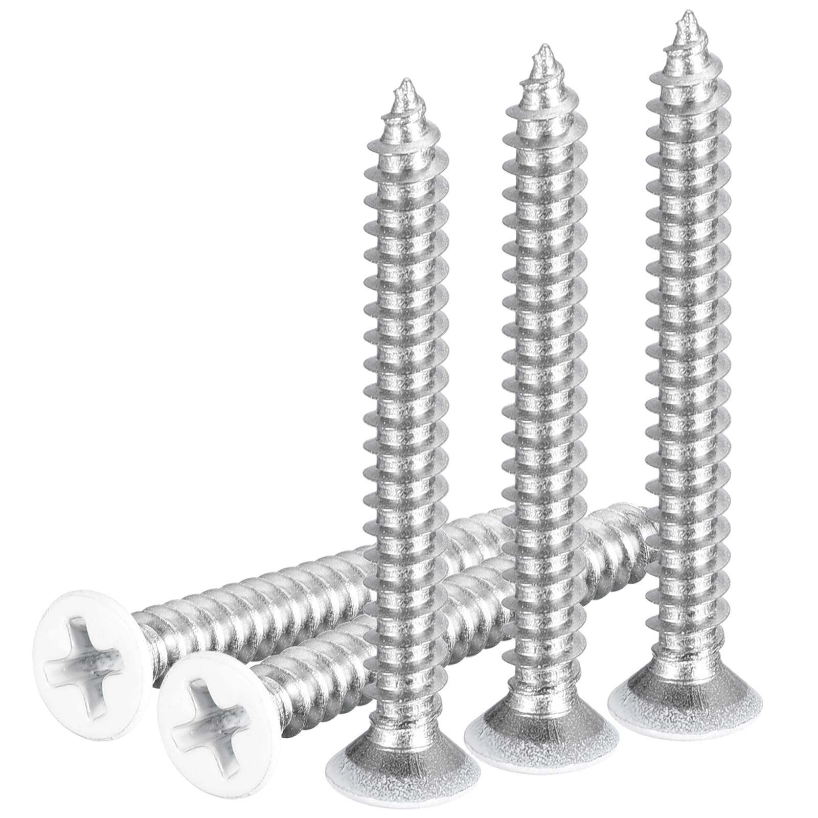 DTGN 50Pcs ST4x35mm Flat Head Wood Screws, 304 Stainless Steel White Phillips Self Tapping Screws