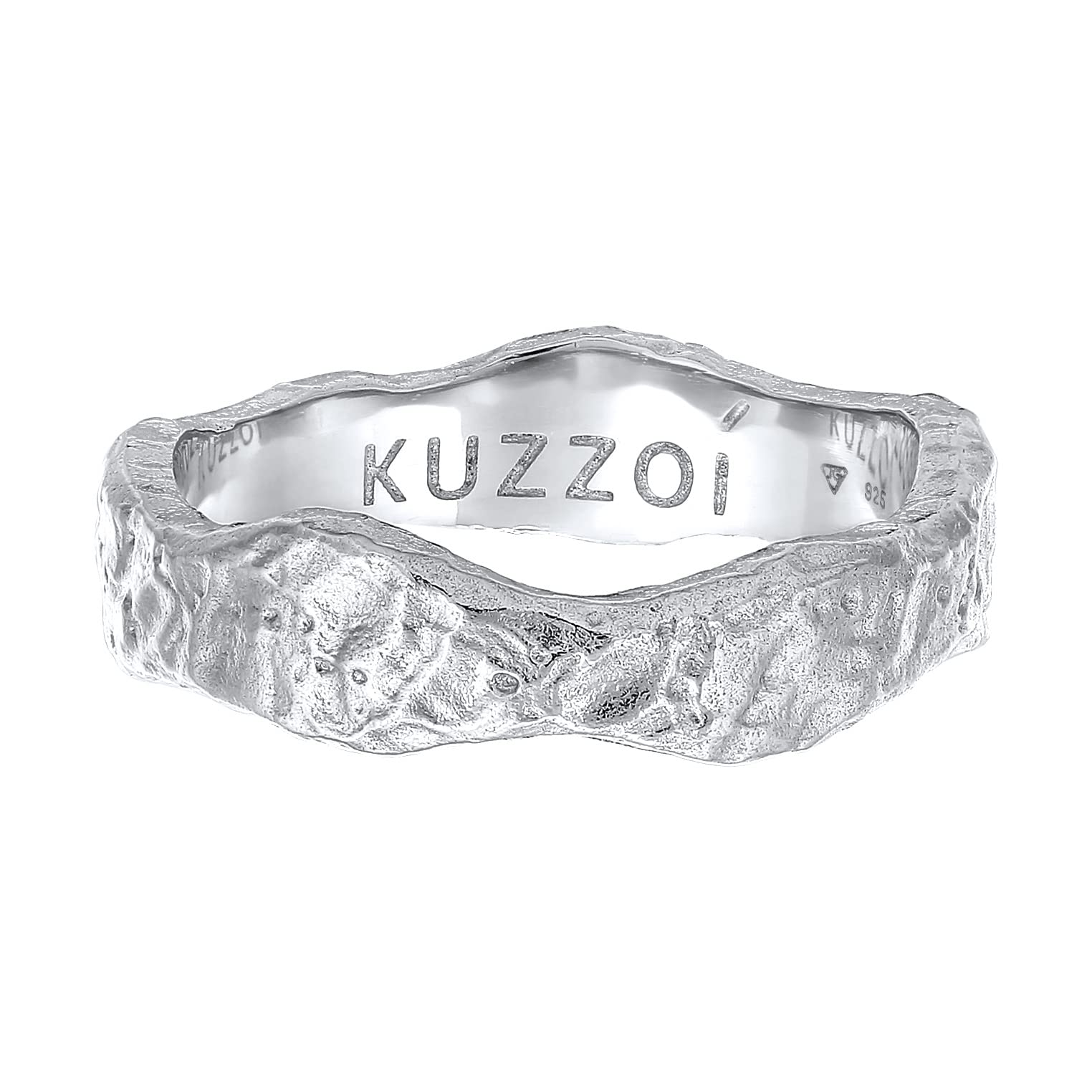 Kuzzoi Anello da uomo (5 mm) realizzato a mano, in argento sterling 925, fede nuziale, anello di fidanzamento, anello dell'amicizia, anello martellato, misura anello 60-66, 0607411422