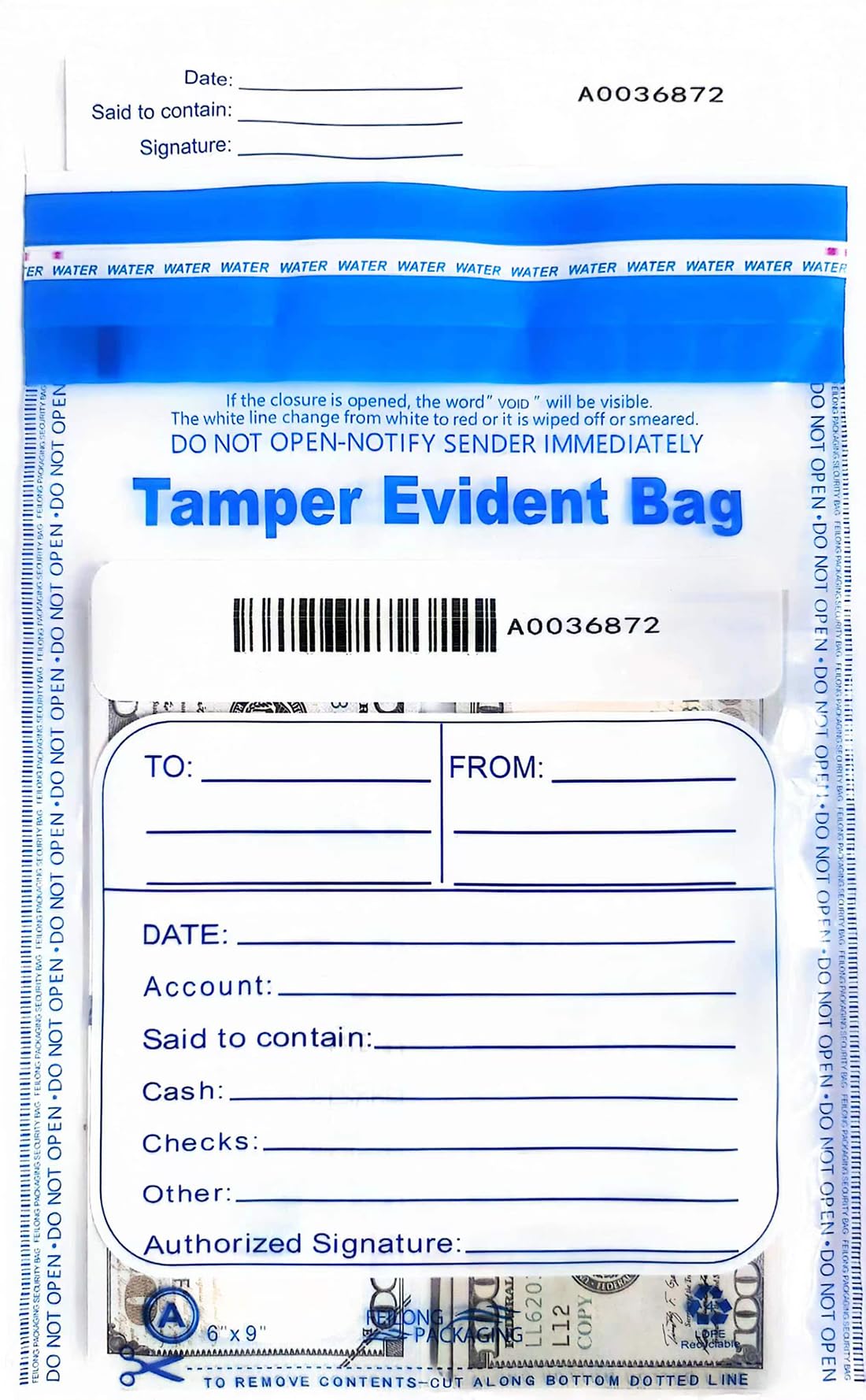 100Pcs 6"x9" Clear Plastic Bank Deposit Bag - Tamper Evident Security Bags -Transparent Cash Money Bags with High Level Security Seal