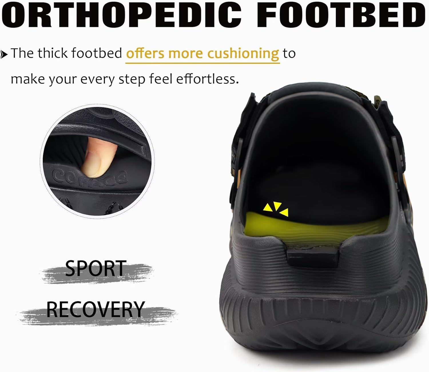 COFACE Mens Recovery Clogs Comfortable Walking Thick Cushion Sandals Sport Casual Orthopedic Mules with Plantar Fasciitis Arch Support - Image 4