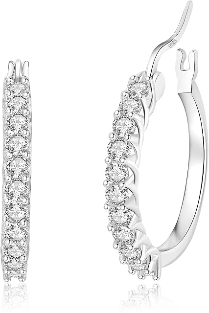 HEEYA 925 Sterling Silver Hoop Earrings for Women Girls, Small Silver/Gold Hoops Earrings, Hypoallergenic Cubic Zirconia Huggies Earrings, Birthday Graduation Gifts with Jewellery Box13/15/20MM