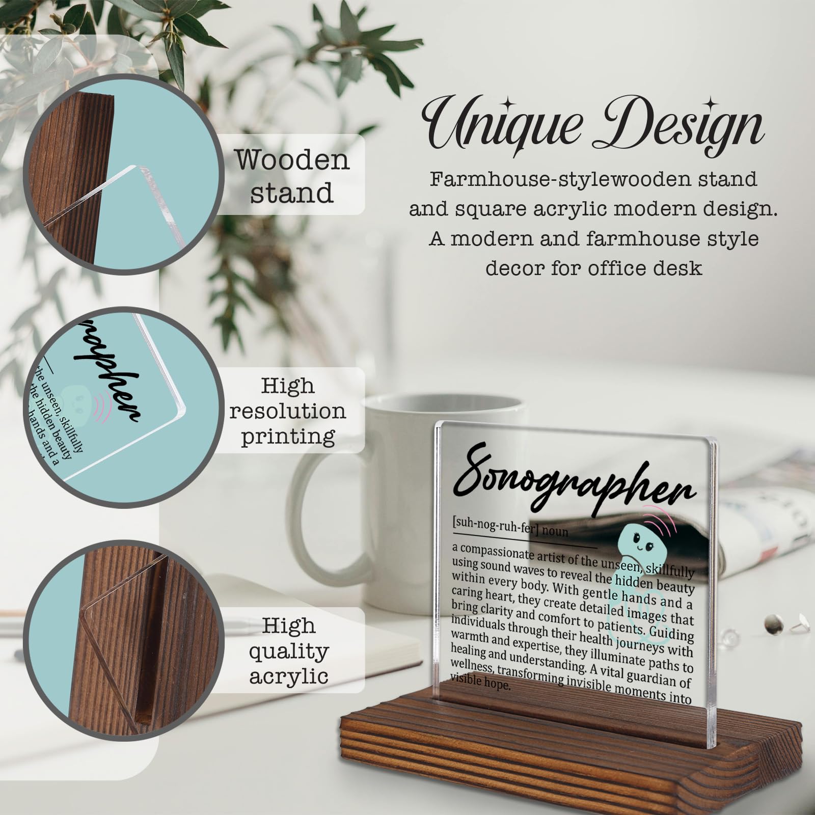 Sonographer Gifts, Thank You Desk Sign for Ultrasound Technicians, Appreciation Plaque for Medical Imaging Staff, Graduation Birthday Office Decor for Sonography Professionals PA023