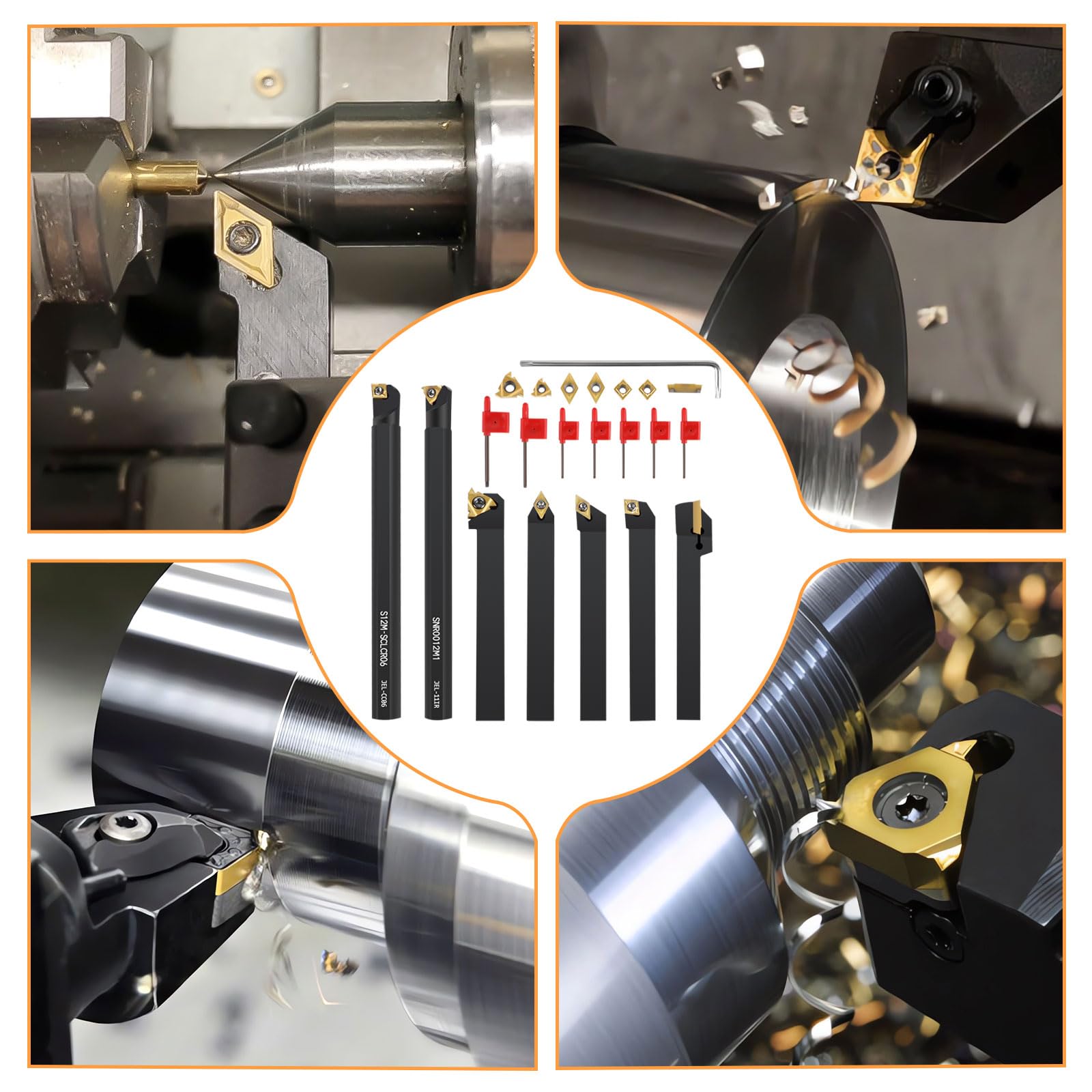 SWAWIS 21 Stück 12mm Drehmeißel Set, Bohrstange Drehwerkzeughalter mit Legierung-Wendeschneidplatten, Drehbank Drehstahl für Trennschleifen Finishen der Werkstückoberfläche