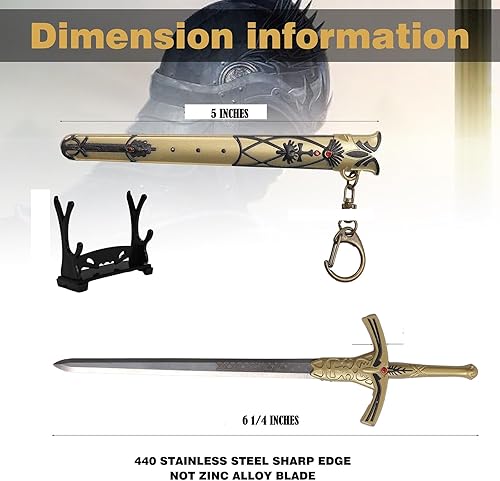 Miniatura 2 de Mini Sword - Cuchillo de bolsillo de acero inoxidable de 6 pulgadas con vaina, hecho a mano, réplica de inspiración medieval Claymore, collar