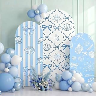 Haull 3 Pcs Ocean Arch Backdrop Cover Set, 4ft 5ft 6ft Blue Bow Starfish