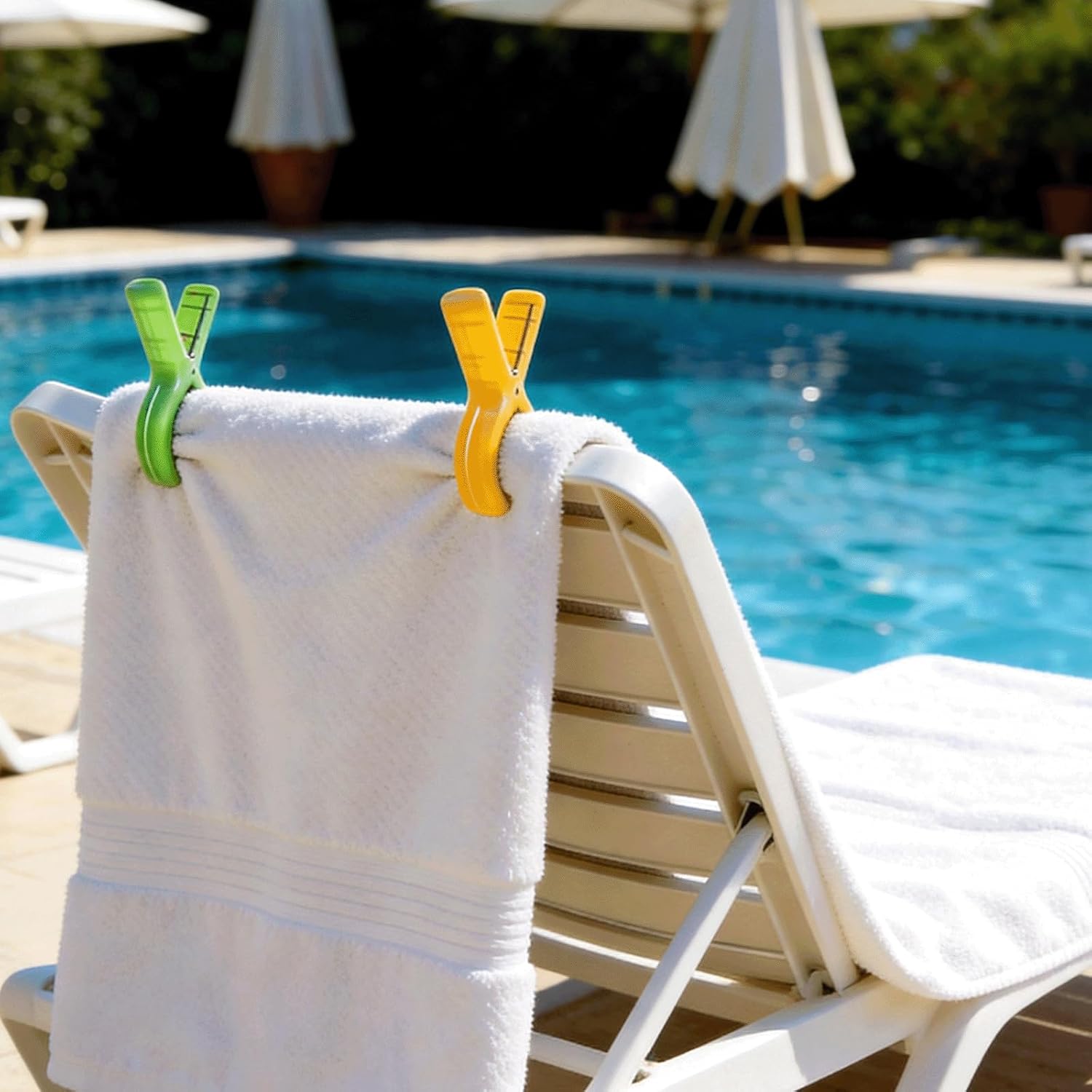 8 Pack Beach Towel Clips for Beach Chairs, Large Heavy Duty Towel Clips for Pool Chair Cruise Boat Lounge Chair, Strong Grip Clothes Pins for Beach, Pool, Camping, Laundry, Beach Accessories - Colored