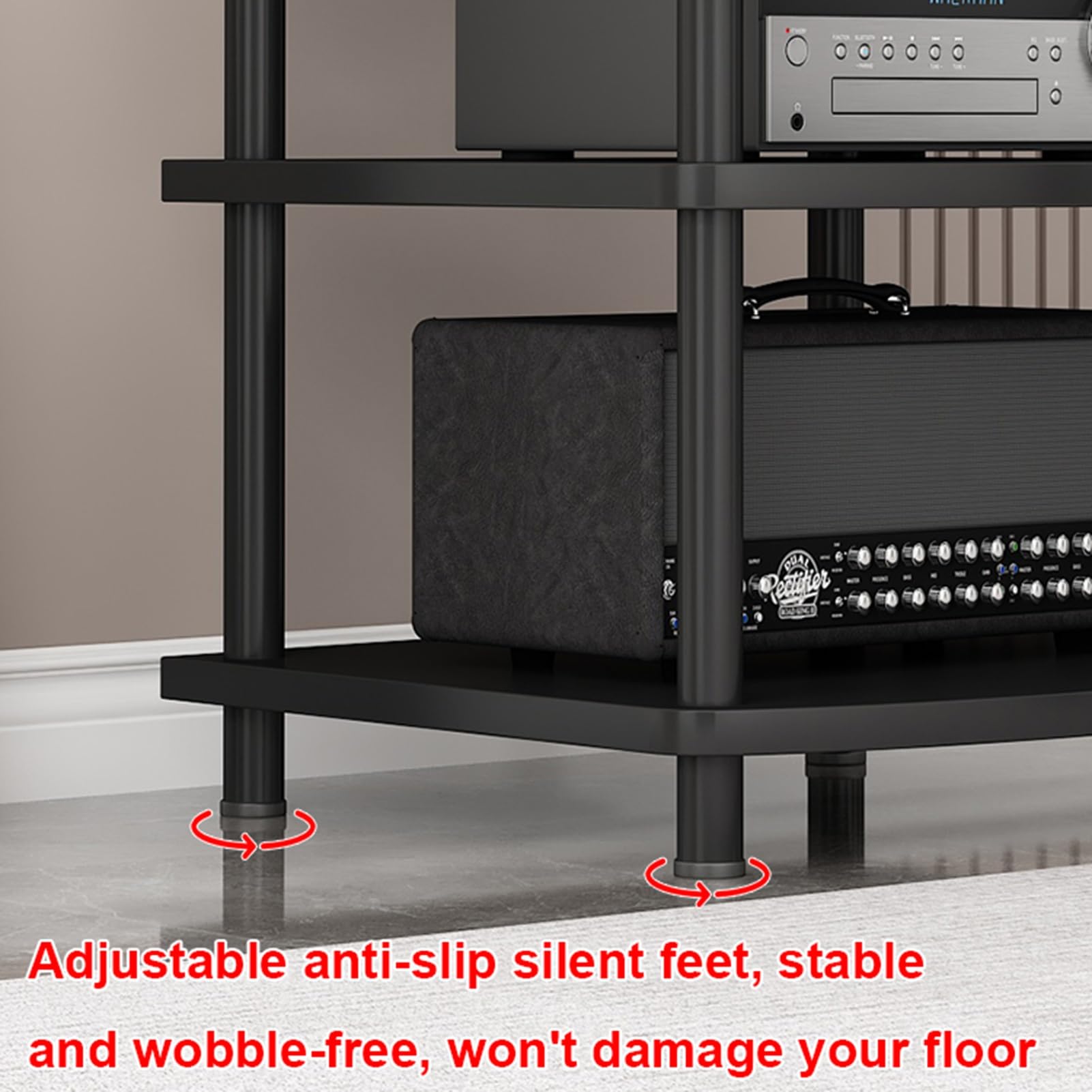 Supporto multimediale AV multifunzione, con piedini regolabili, supporto per lettore CD indipendente, armadietto per componenti stereo con ripiano in legno per casa, ufficio, home theater (noce, 3