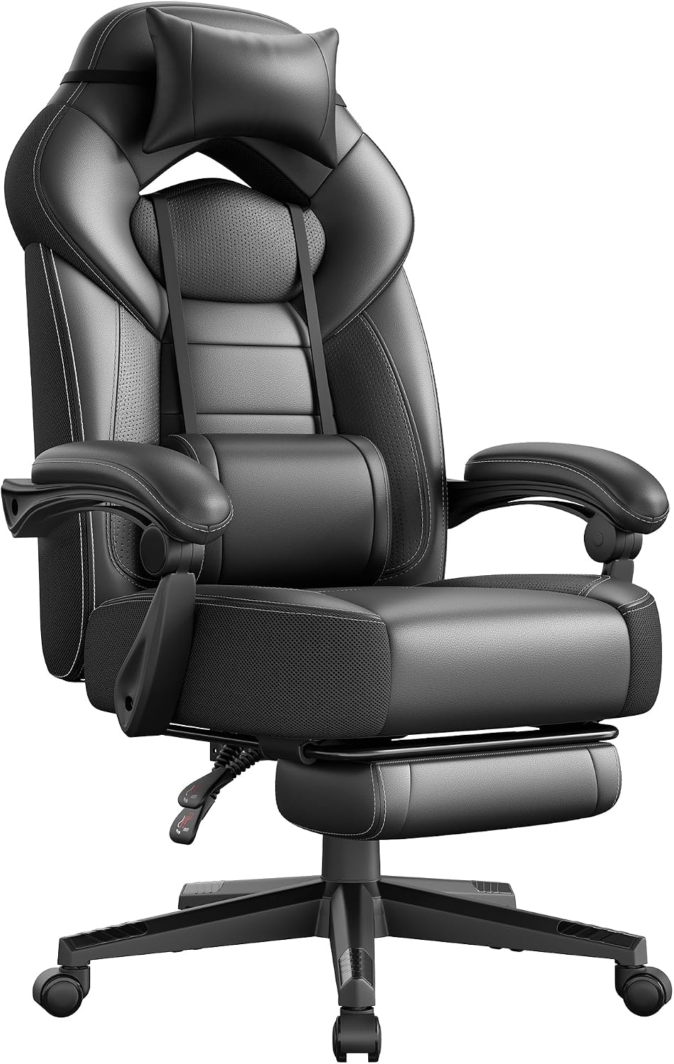Sedia Gaming, Sedia Ufficio Scrivania, Ergonomico, con Poggiapiedi, Poggiatesta Regolabile, Cuscino Lombare, Portata 150 kg, Nero OBG077B01