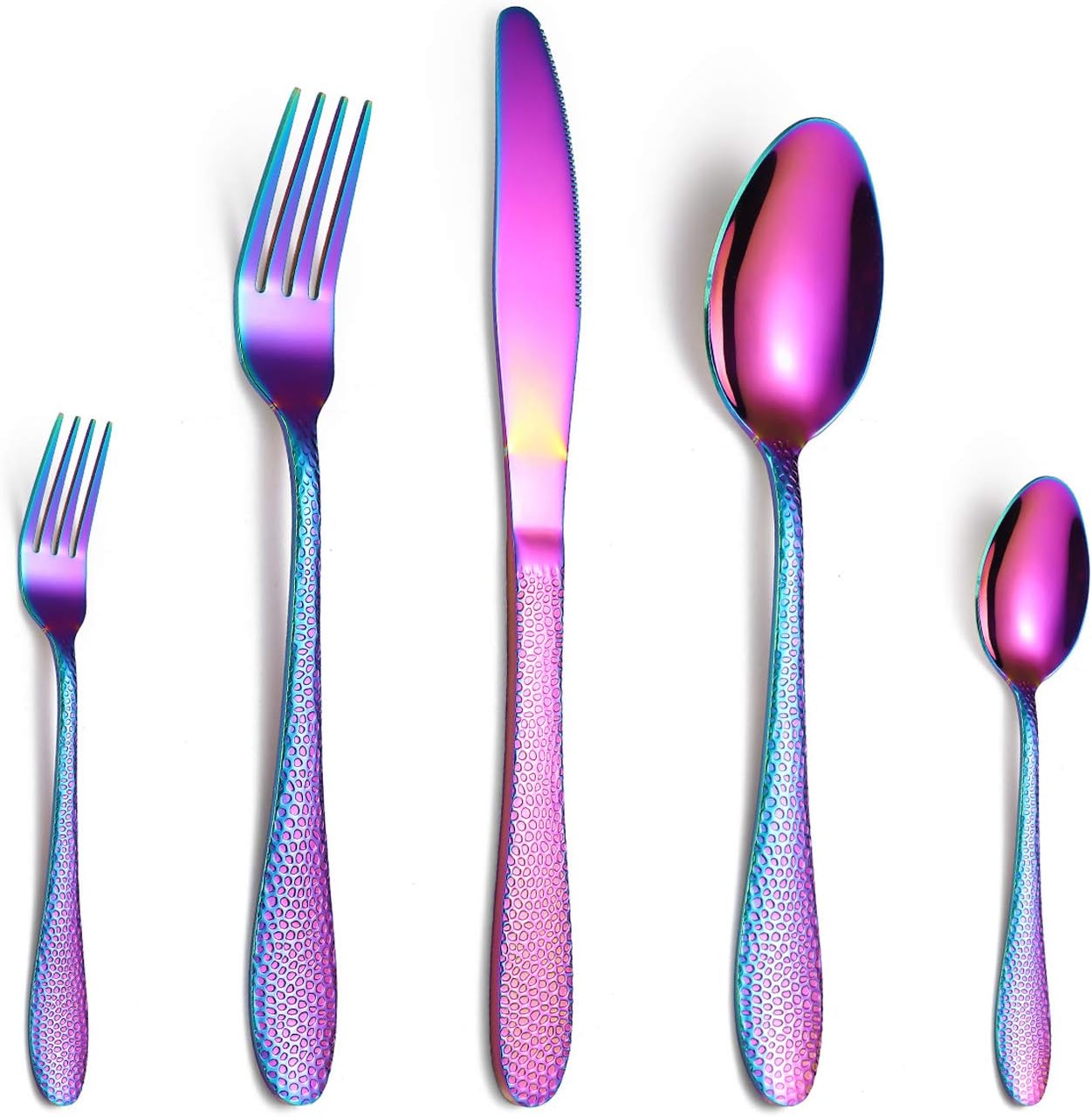 30-Piece Rainbow Color Flatware Set，Stainless Steel Colorful Plated Sliverware Set, Multicolor Rainbow Cutlery Tableware Set Service for 6