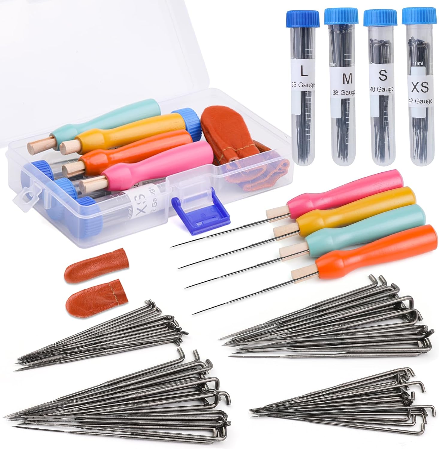 WONVOC Needle Felting Needles, 4 Sizes Triangle Felting Needles, 80 pcs Felting Needles Set, Needle Felting Supplies, Needle Felting Tools, Needle Felting Kit for Beginners 36/38/40/42 Gauge