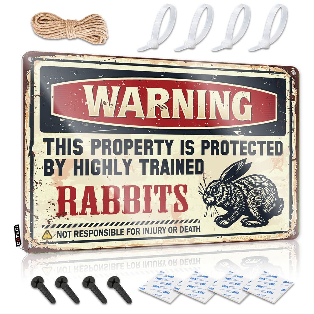 IBWNBBUSN Funny Signs Metal Warning This Property Is Protected By A Highly Trained Rabbits Sign Tin Decor Tin Funny Vintage Sign(30X40CM)