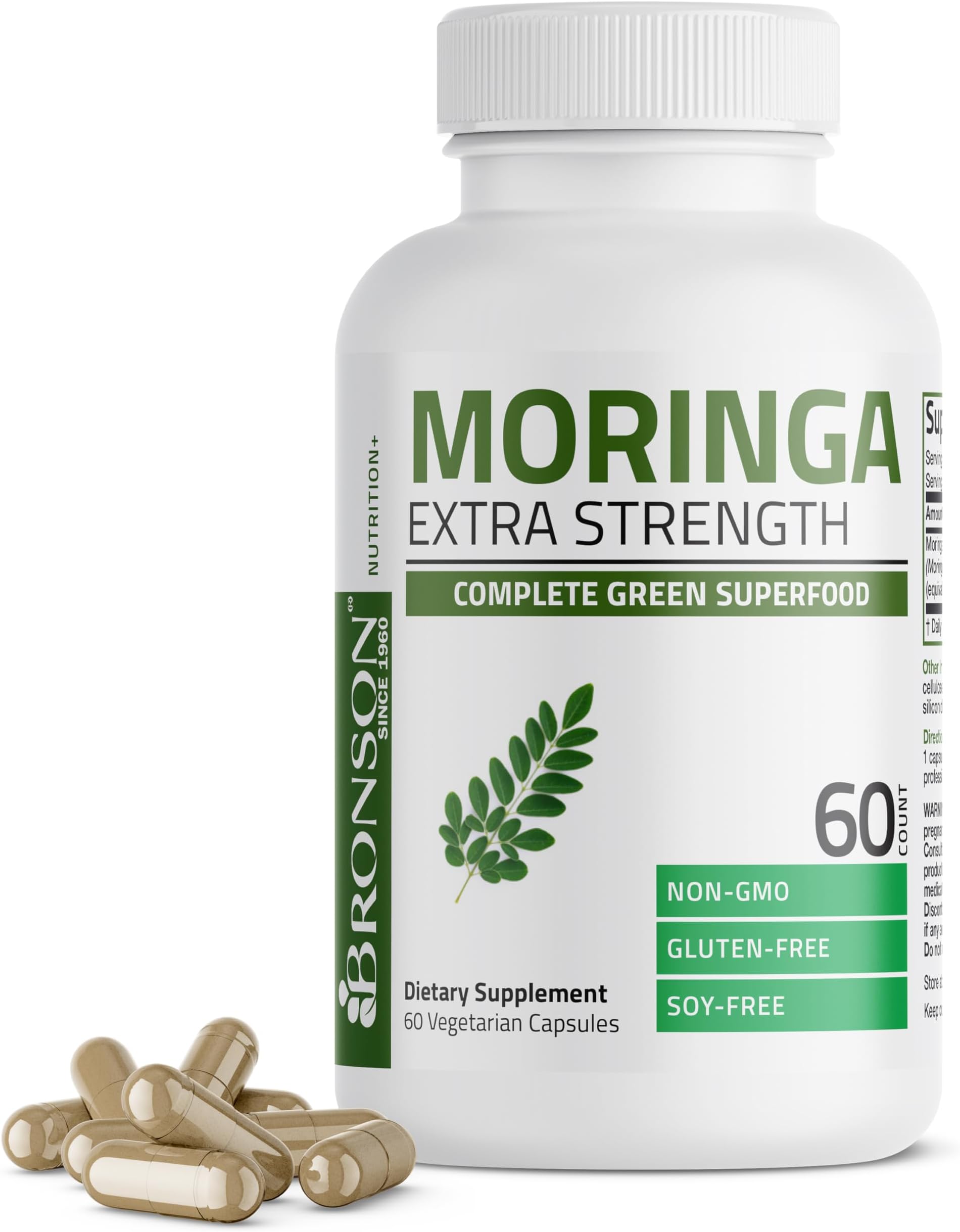 Bronson Moringa Extra Strength Capsules Moringa Oleifera Powder, 60 Count