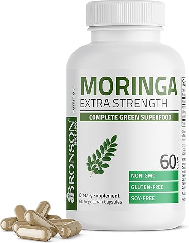 Bronson Moringa Cápsulas extra fuertes Moringa Oleifera en polvo, 60 unidades