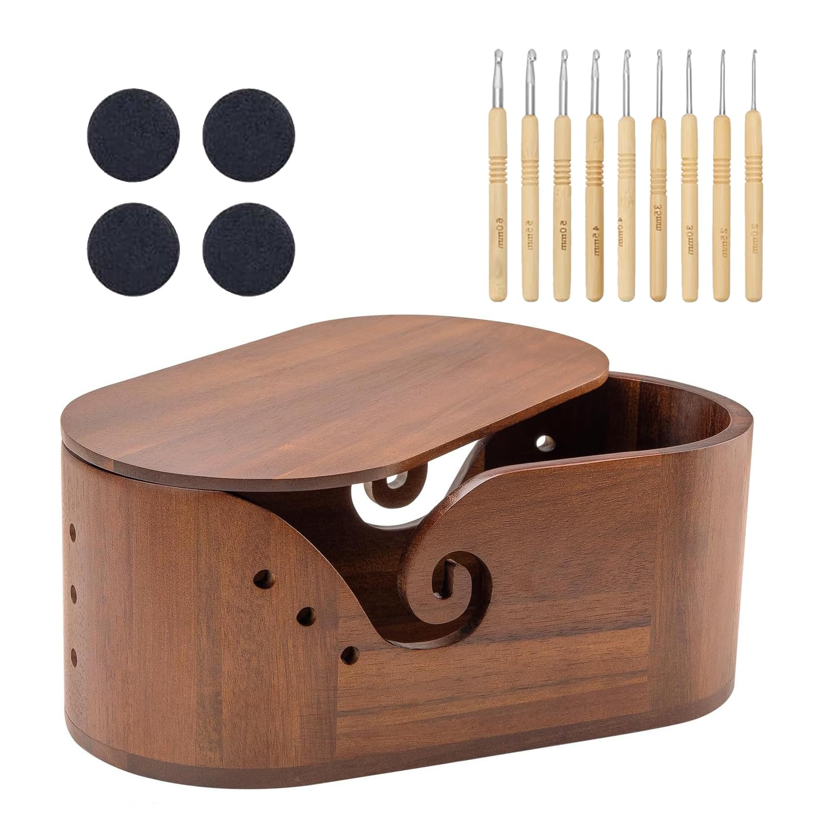 Hsioluted Innovative Yarn Distribution Bowl Wood Yarn Dispenser Box Organiser Includes Protective Lid Cover Organiser for Crocheting Tool