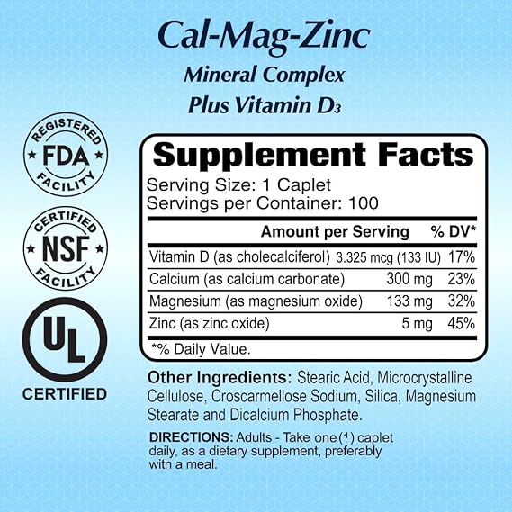 ALFA VITAMINS Calcium, Magnesium, Zinc Plus Vitamin D3, Supports Bone Health, Immune Function & Energy Production, 300mg Calcium, 133mg Magnesium, 5mg Zinc, 133 IU Vitamin D3, 100 Tablets