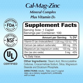 ALFA VITAMINS Calcium, Magnesium, Zinc Plus Vitamin D3, Supports Bone Health, Immune Function & Energy Production, 300mg Calcium, 133mg Magnesium, 5mg Zinc, 133 IU Vitamin D3, 100 Tablets