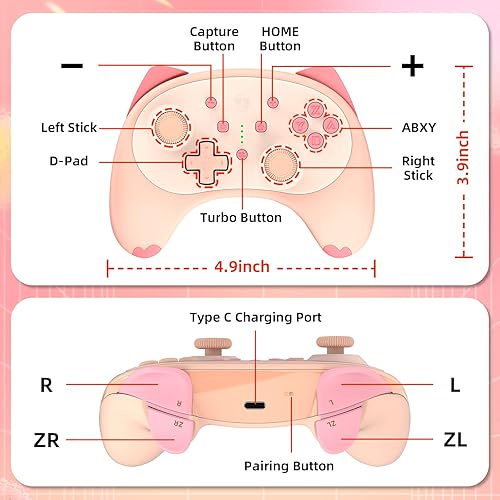 Miniatura 8 de IINE Lindo controlador de interruptor, Bluetooth Cartoon Kitten Nintendo Switch controladores inalámbricos, interruptor de luz Kawaii para juegos