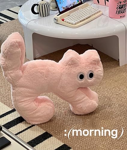 Miniatura 6 de Almohada corporal Kawaii de felpa de gato de 21.7 pulgadas, lindo gato negro, divertido juguete de almohada de cuello de gato, almohada para