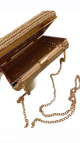 Borsa pochette clutch rivestita all'uncinetto, rigida con tarcolla. Color  Oro : Amazon.it: Prodotti Handmade