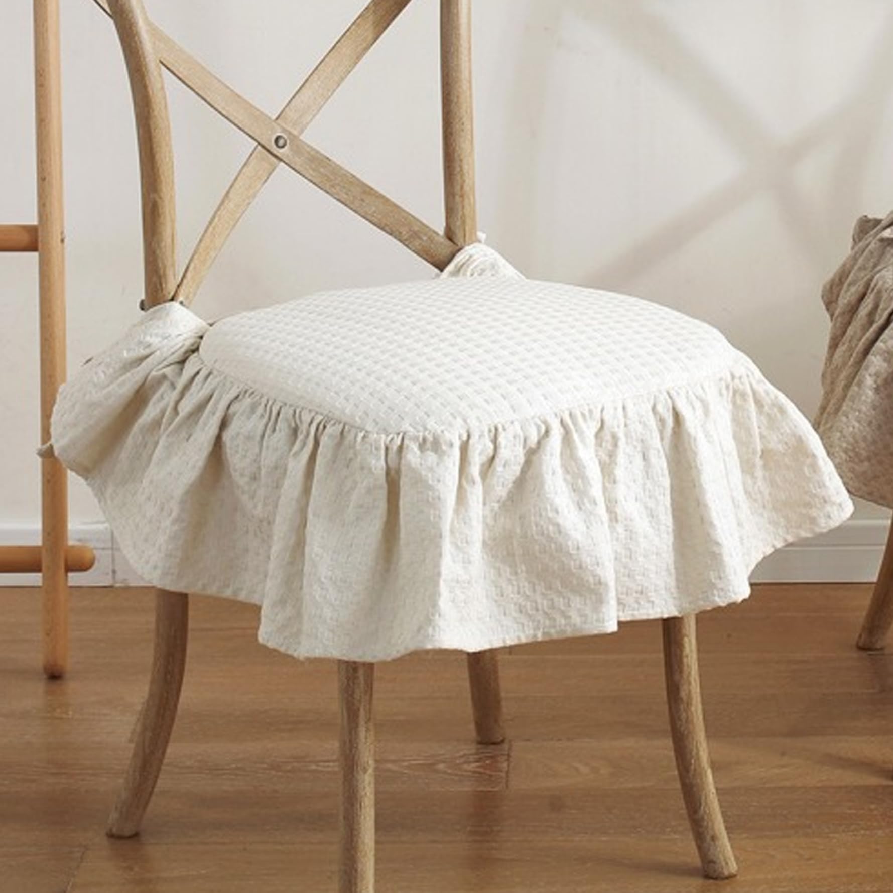 Rüschen- 43 2 x 45 7 cm schäumte Baumwolle Esszimmer mit rutschfestem Band abnebares waschbares Sitzpolster mit Reißverschluss