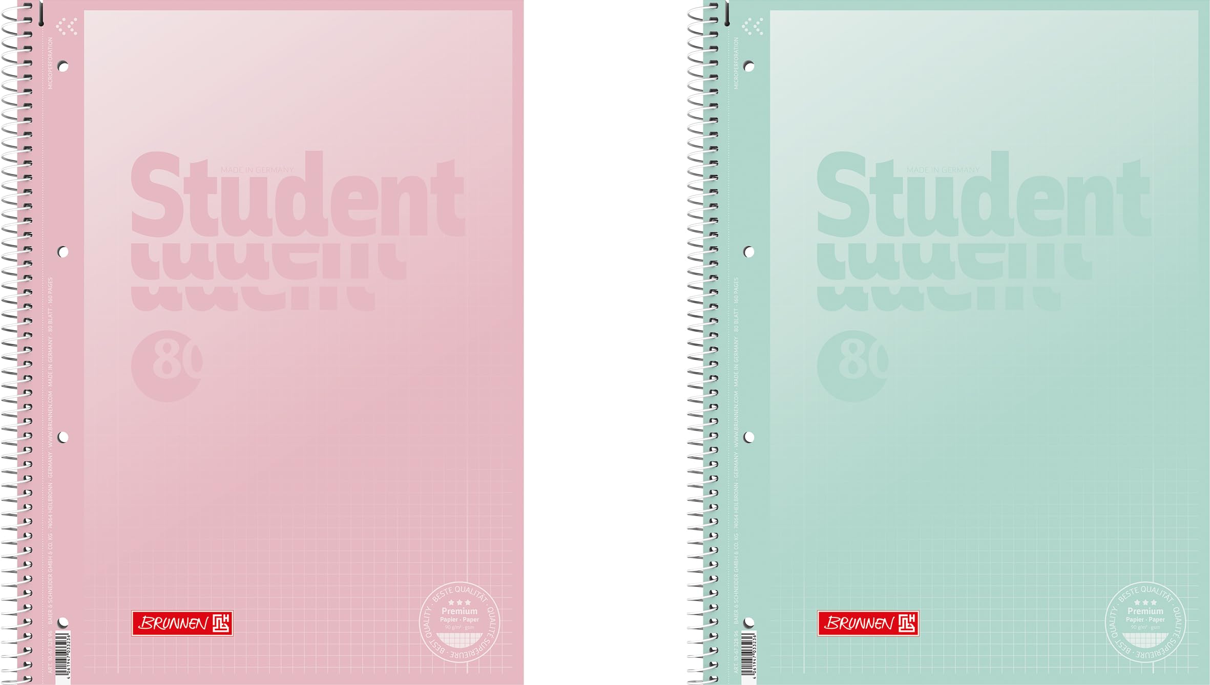 BRUNNEN College Notepad Premium Student "Pastel" | A4, Line Style 28, 80 Sheets, Assorted
