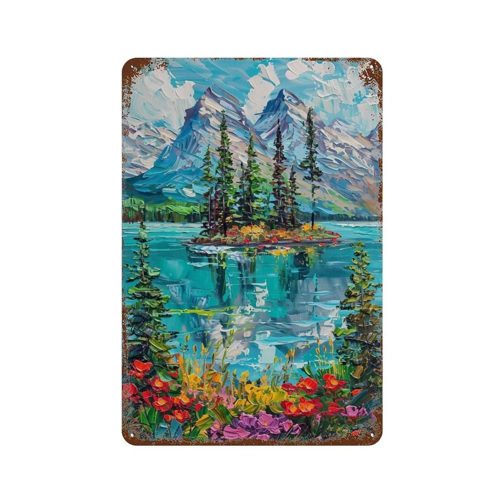 HDURYEYRYY Wildflower Alpine Lake 04 Wall Retro Iron Vintage Art Metal Tin Sign Poster Modern Home Cofffee Club Art Bar Shop Decor Style 30x20cm