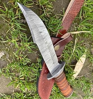 RIGGER KNIFE Handmade Damascus Steel 12 Inches Hunting Bowie Knife for Outdoor, Bushcraft,Comping,Survival knife with sheath Leather and Damascus Steel Guards Handle