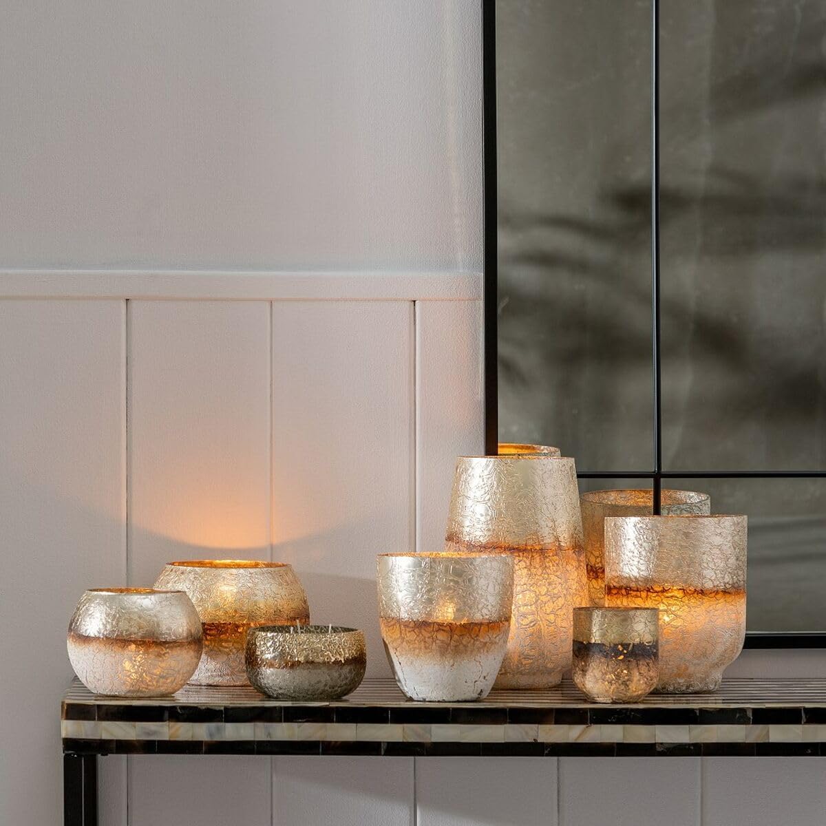 Candle Holder 16 x 16 x 15 cm Glass Grey White