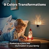 Vista 25 de L LOHAS LED Luz nocturna, paquete de 2 luces nocturnas regulables enchufables a la pared, luz nocturna RGB que cambia de color con sensor de luz